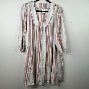 Knox‎ Rose neutral striped linen peasant dress size medium